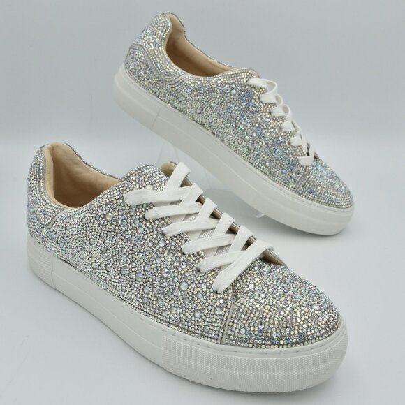 Betsey Johnson Shoes - Betsey Johnson Sidny Silver Sparkly Iridescent Platform Lace-up Sneakers Size 10